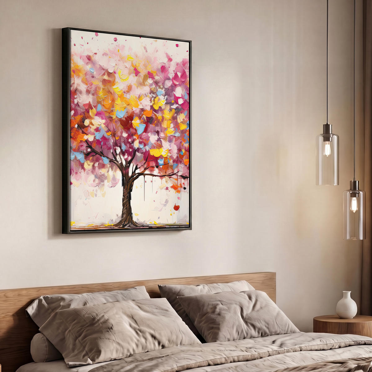 LEINWAND Bilder mit Rahmen - Aquarell - Baum - Kunst - Abstrakt - 70x100 - Multicolor, Textil (70/100cm) - MuchoWow