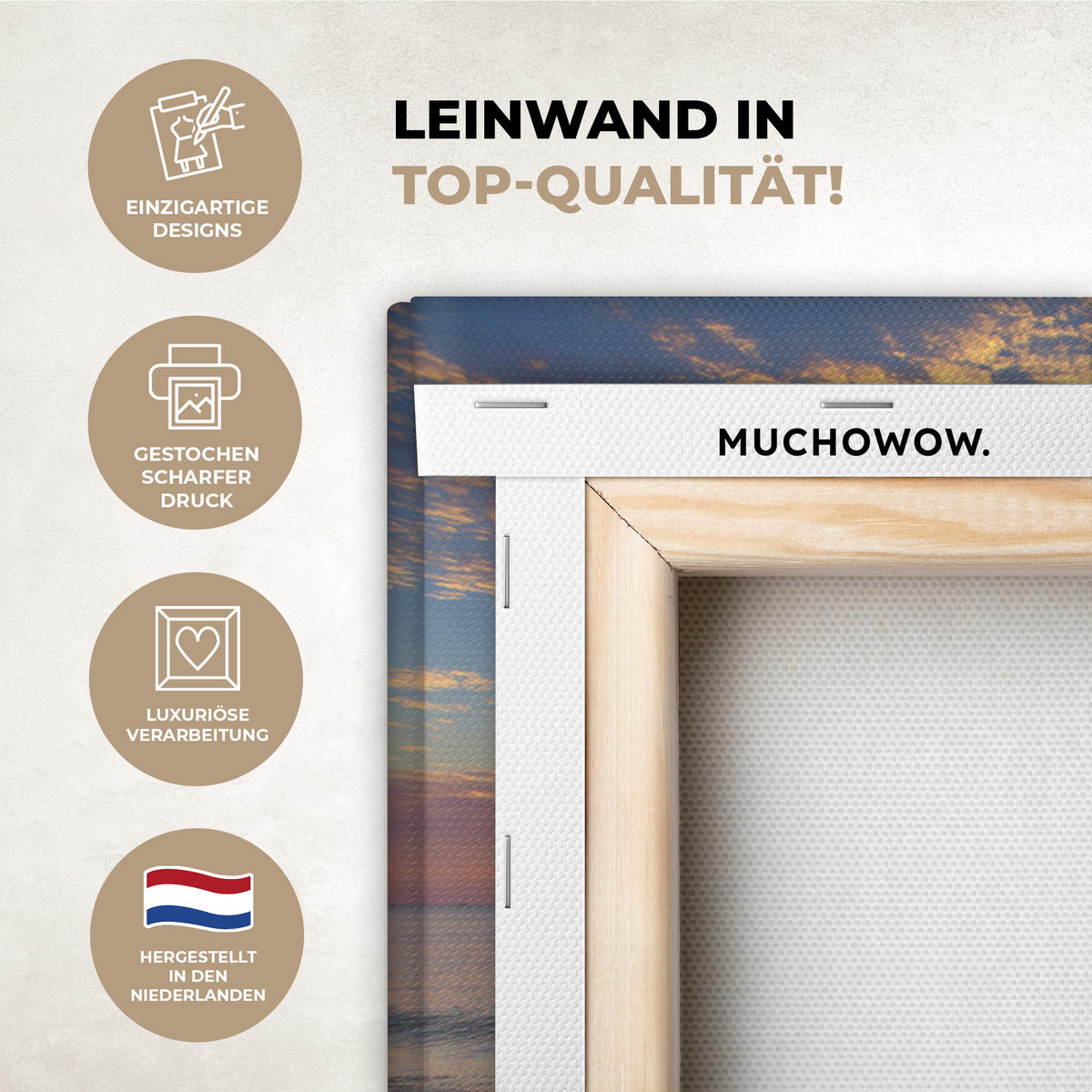 LEINWANDBILD Strand - Sonnenuntergang - Meer Wanddeko 90x60 cm - Gelb, Textil (90/60cm) - MuchoWow