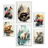 POSTER Set Mit 6 Unabhängige Kreaturen Illustrationen Von Tieren In Naturlandschaften, Realistischer Aquarellstil A3 & A4 Weißer Rahmen - Weiß, Papier (29/3cm) - Nacnic
