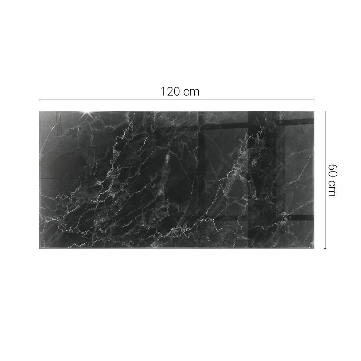 TISCHPLATTE 120x60 cm Marmoriert mit Aderung - Schwarz, Glas (120/60/0.4cm) - TULUP