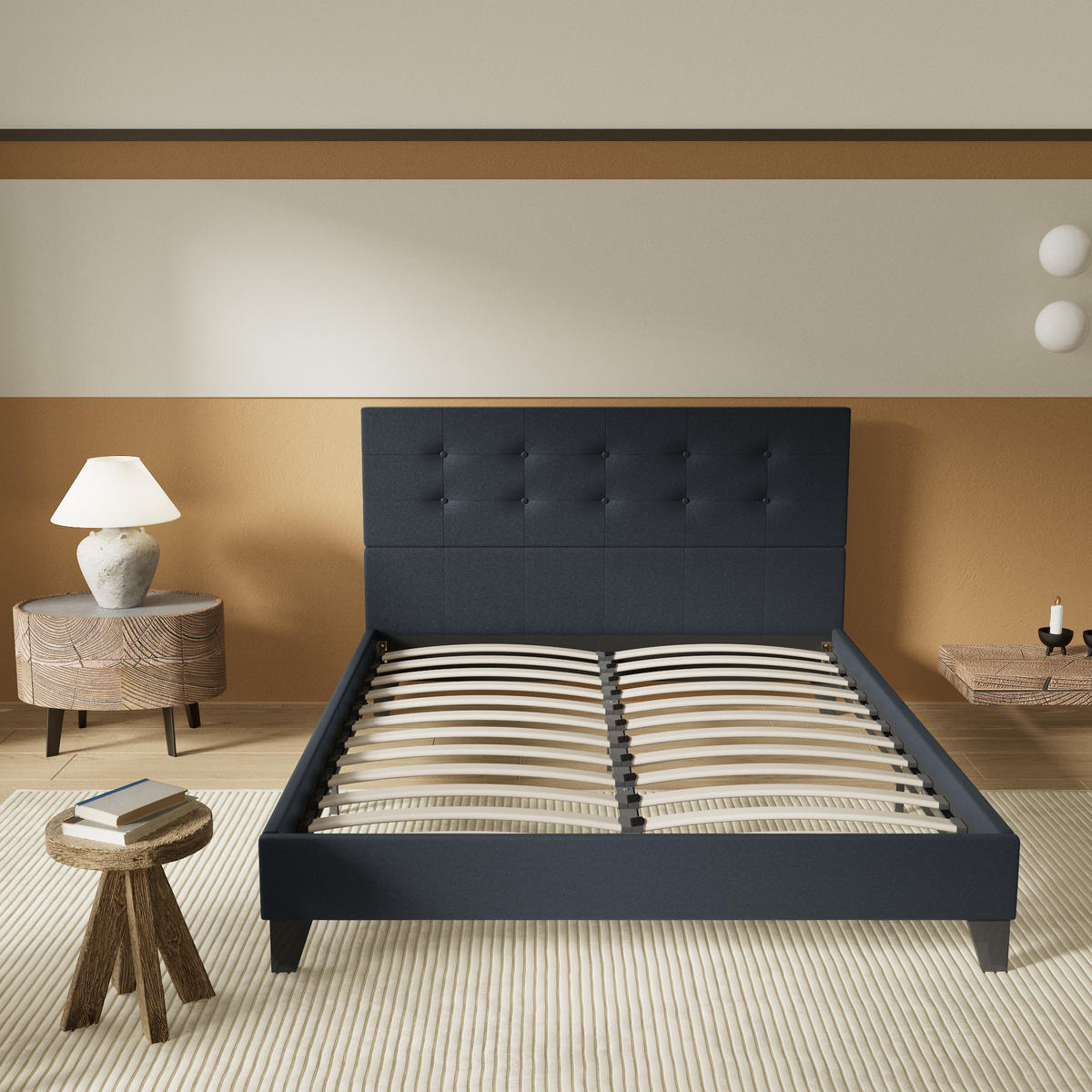 BETT aus schwarzem Kunstleder 140x200cm - Schwarz, Naturmaterialien (140/200cm) - November Sleep