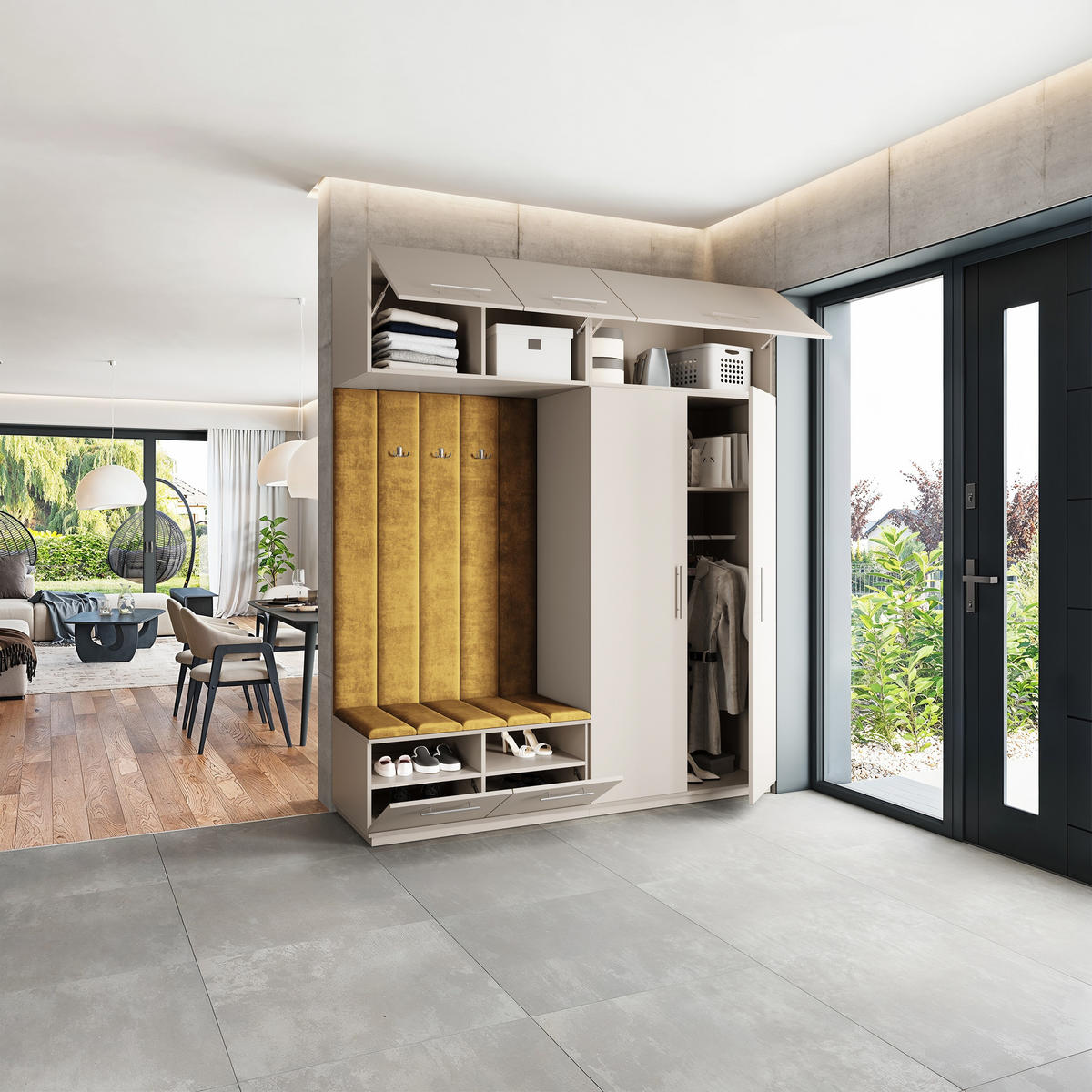 GARDEROBENSCHRANK REMA 200/240/60 cm Modern Garderobe-Set Kaschmir - Kaschmir/Gelb, Holzwerkstoff (200/240/60cm) - MASSENO