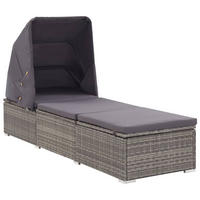SONNENLIEGE mit Sonnenschutz und Auflagen Poly Rattan Grau - Grau, Kunststoff (60/110/195cm) - furnicato