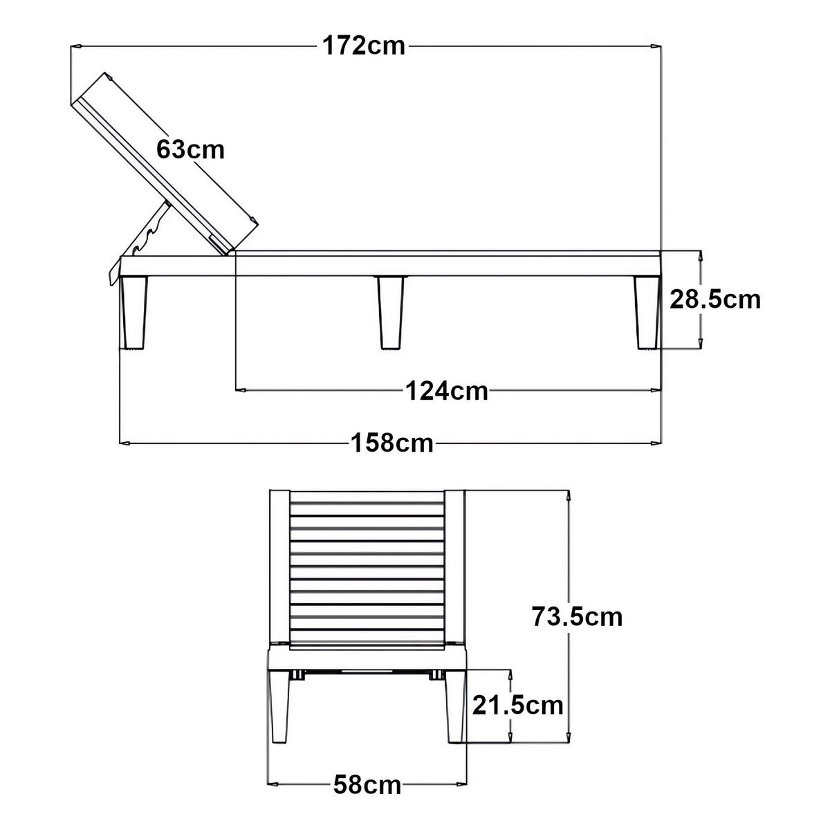 SONNENLIEGE Ateleta - Schwarz, Kunststoff (58/73.5/172cm) - casa.pro
