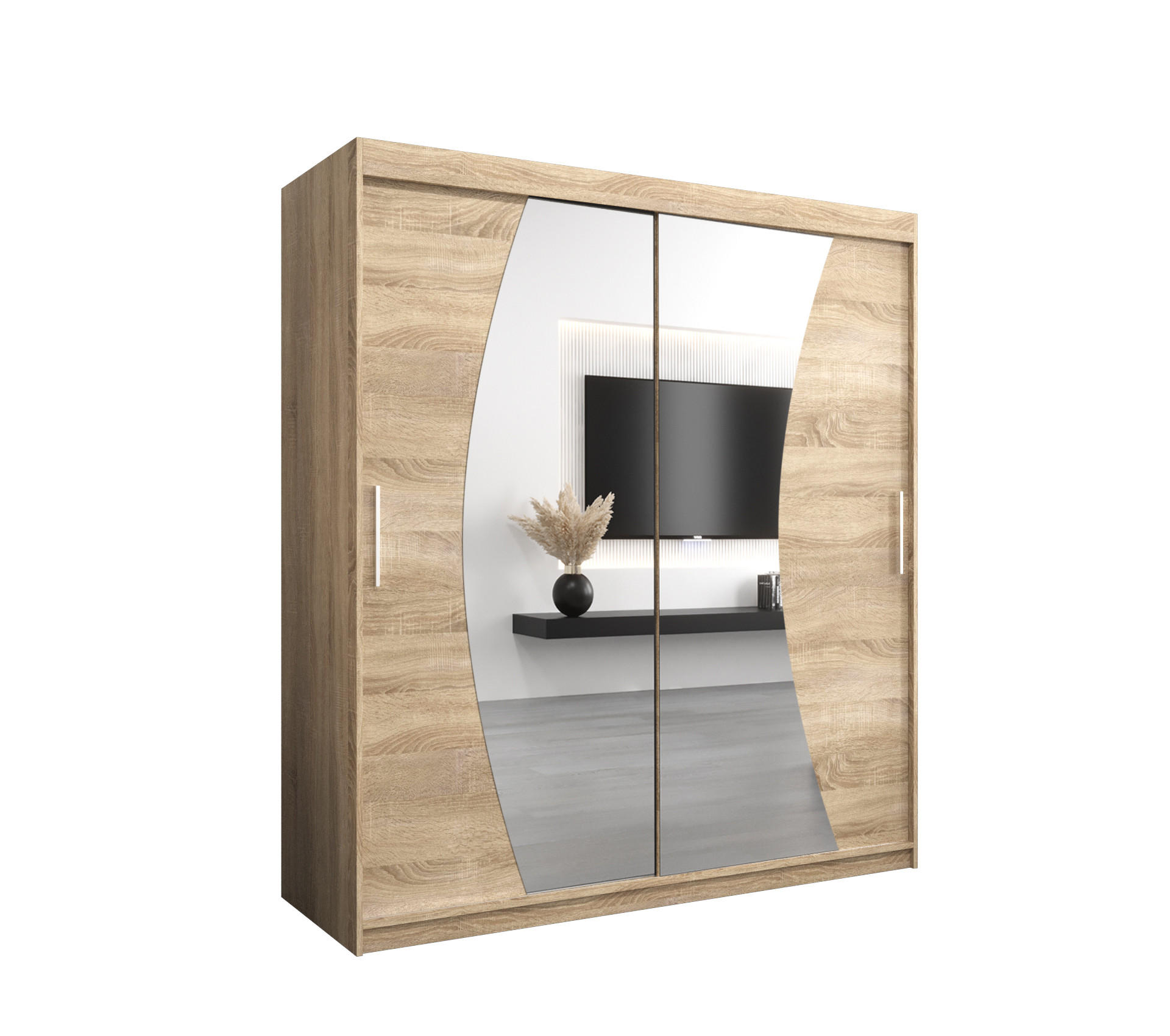 SCHWEBETÜRENSCHRANK 200/180/62 2-türig - Silberfarben/Sonoma Eiche, Holz/Kunststoff (180/200/62cm) - Abiks Möbel