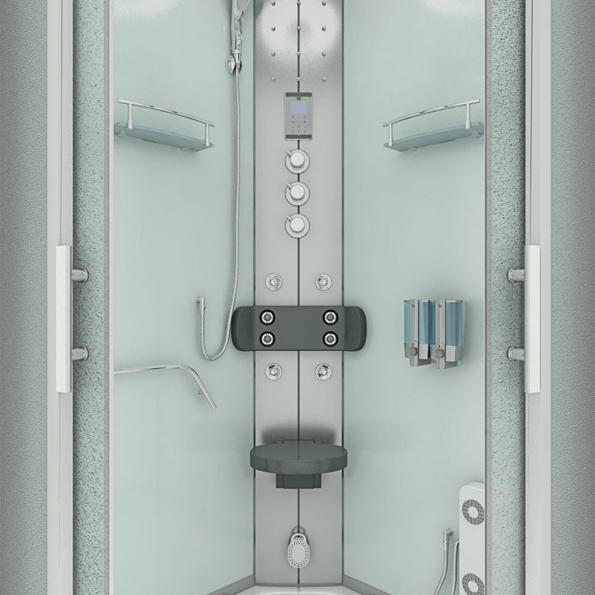 DAMPFDUSCHE Duschkabine D58-00M3-EC Weiß 80x80 - Weiß, Glas/Kunststoff (80/80/215cm) - AcquaVapore by Sandra Jentho