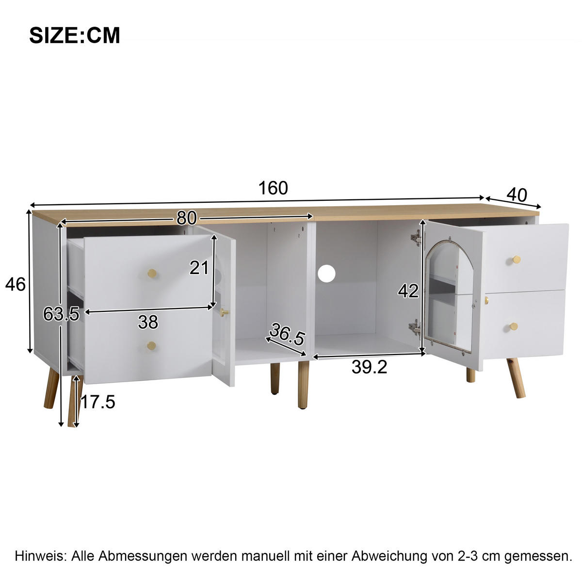 TV-SCHRANK White 40/160/63.5 cm - Weiß, Holz (160/63.5/40cm) - Urban Meuble