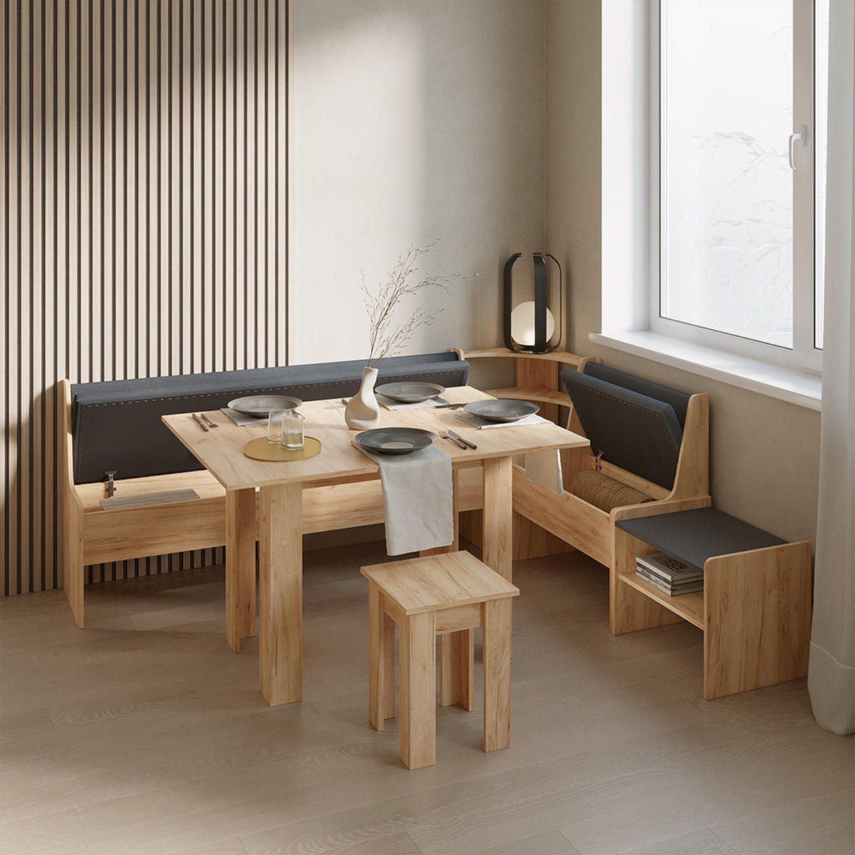 ECKBANKGRUPPE Tiberio Goldkraft Eiche 210 x 120 cm mit Tisch - Honigeiche, Holzwerkstoff (210/80/120cm) - Livinity®