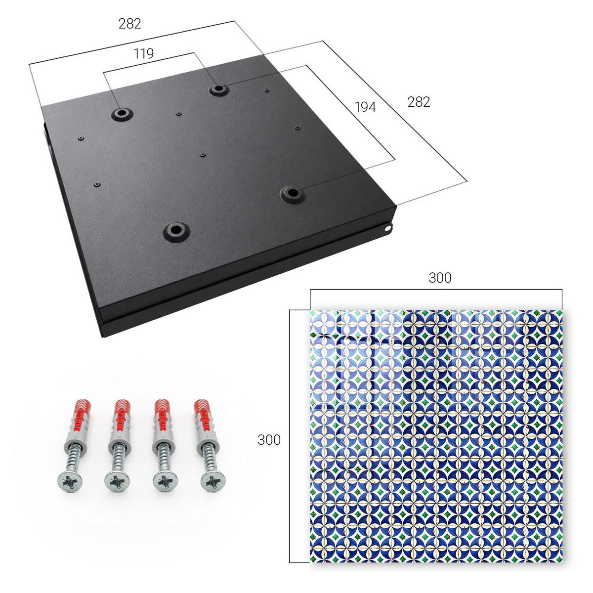 SCHLÜSSELBOX Schwarz 30x30 cm- Türöffnung nach rechts - Geometrische Abstraktion - Blau, Metall (30/30/5cm) - TULUP