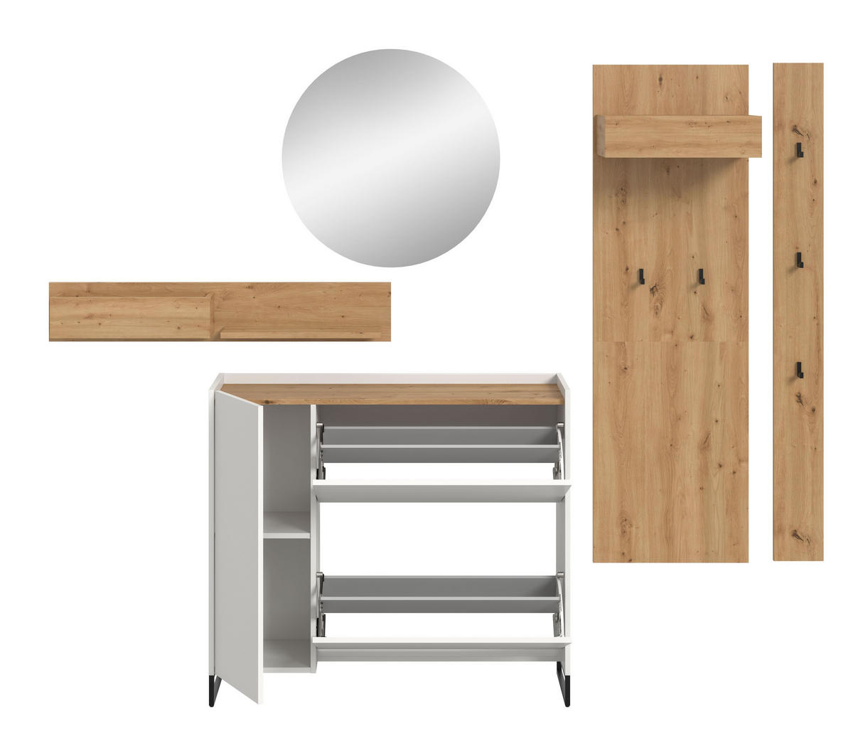 GARDEROBE Flow (B/H/T: ca. 236/197/32 cm) 5 tlg. in Weiß/weiß - Weiß, Holzwerkstoff (236/197/32cm) - Homes & Jones