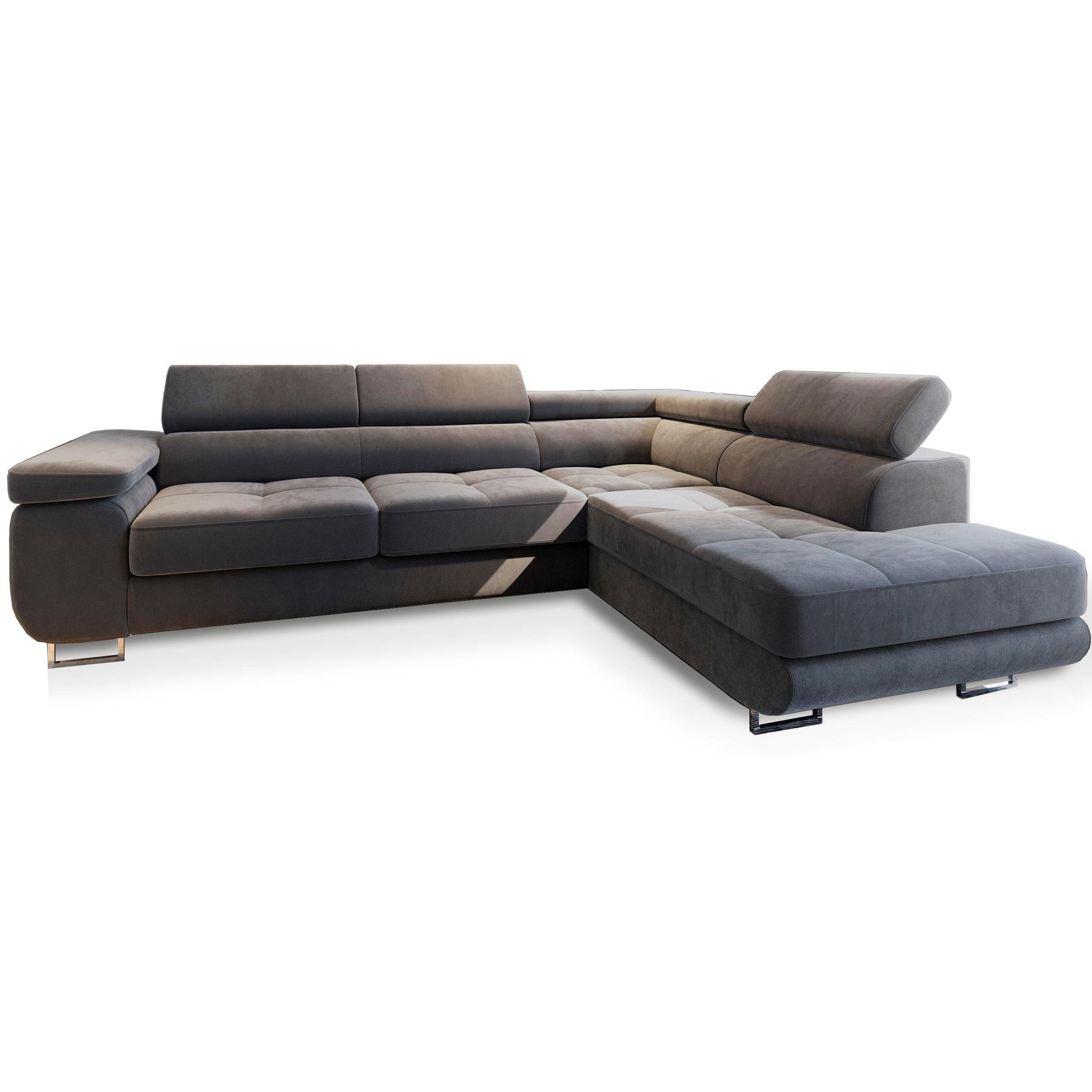 ECKSOFA SELVA R-S Grau Velours-Stoff mit Schlaffunktion - Grau, Holz (275/202cm) - MASSENO