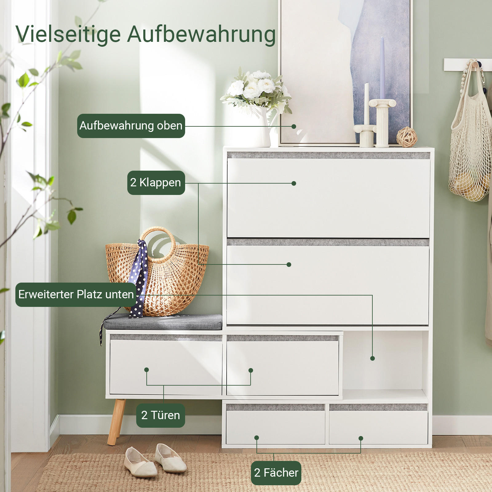 SCHUHSCHRANK Weiß - Weiß, Holzwerkstoff (92/115/24cm) - SoBuy