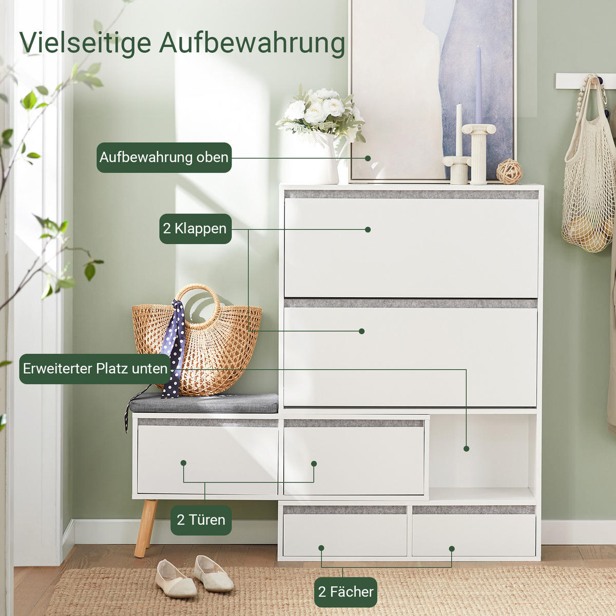 SCHUHSCHRANK Weiß - Weiß, Holzwerkstoff (92/115/24cm) - SoBuy