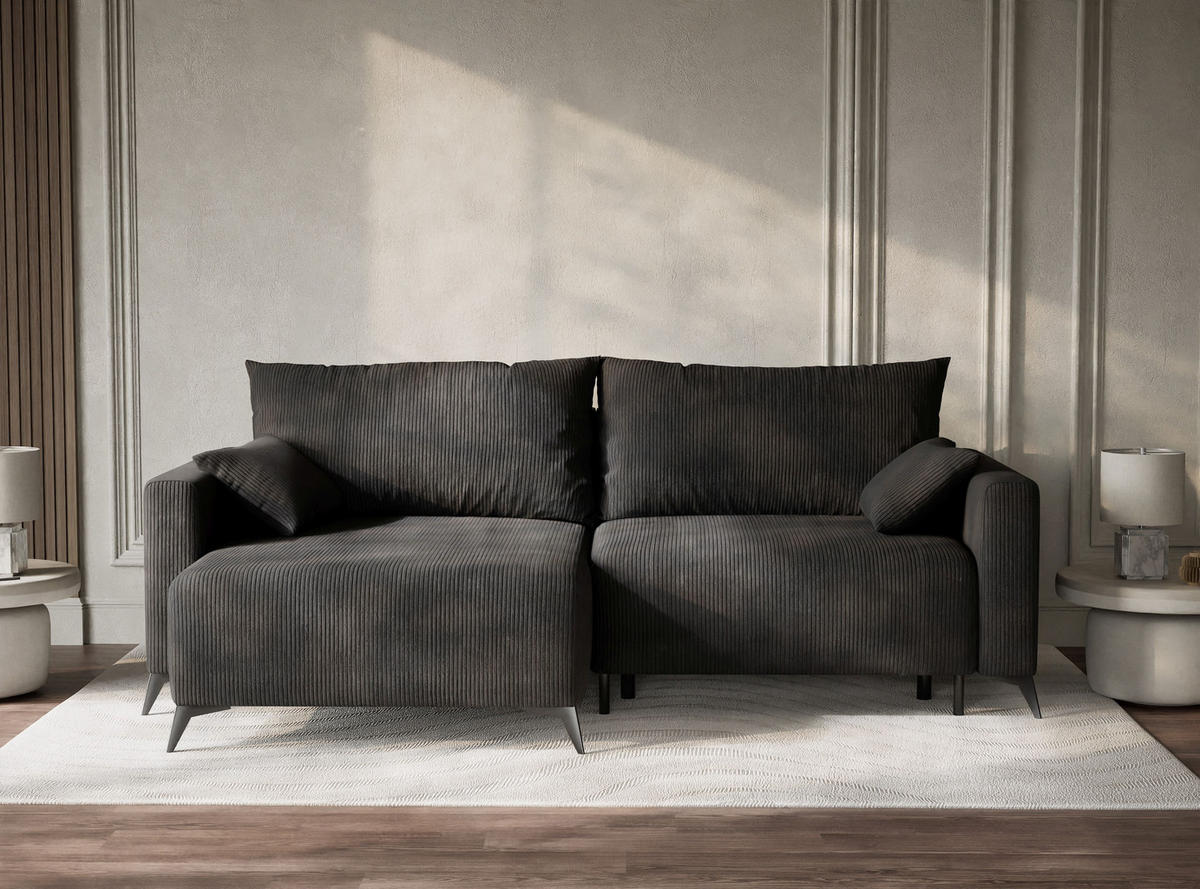 ECKSOFA MIT SCHLAFFUNKTION Leon Anthrazit Samtstoff - Anthrazit/Schwarz, Holz/Holzwerkstoff (148/239cm) - Maison de Reve