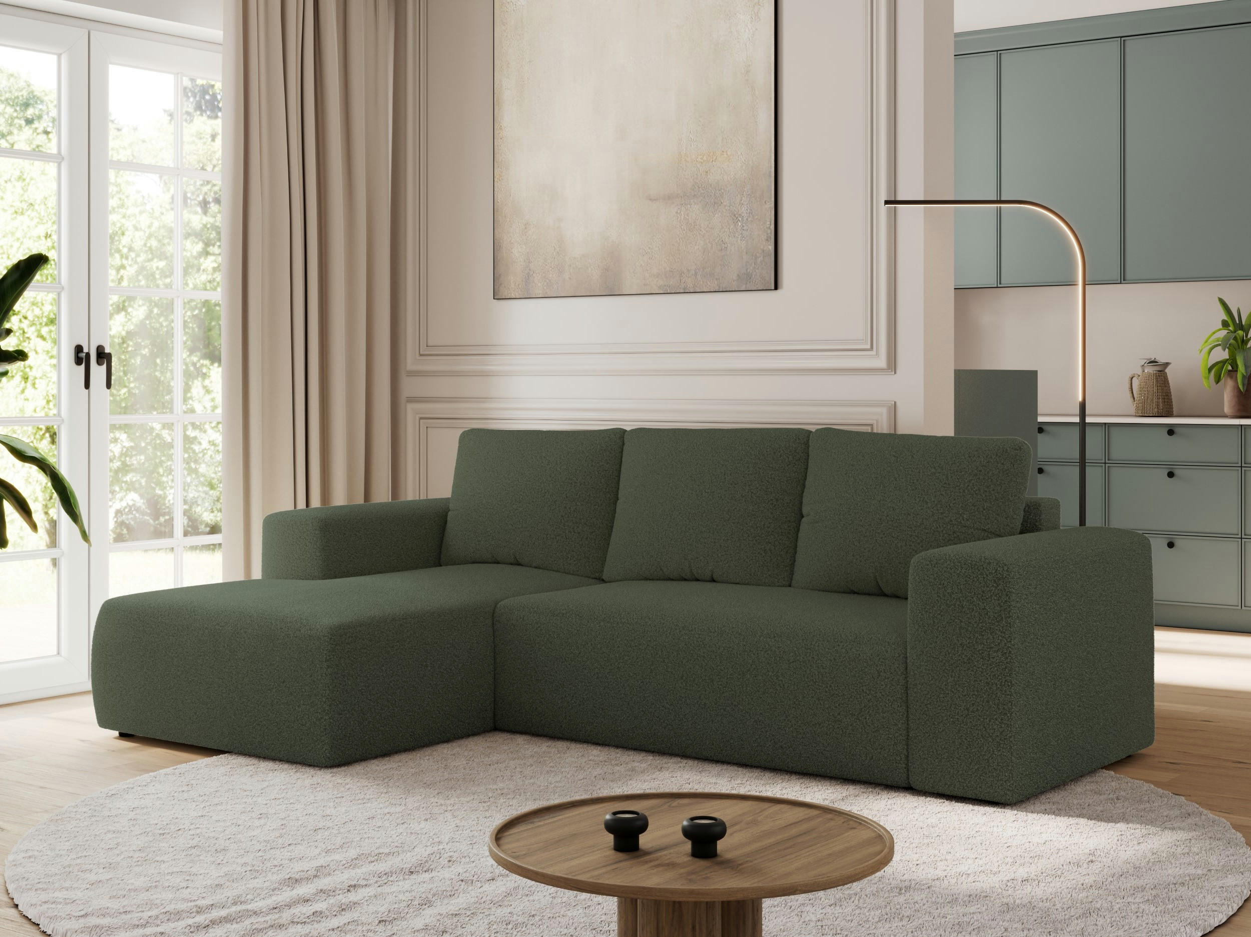 ECKSOFA TRENTINO L Grün Boucle - Links - Schwarz/Grün, Textil (266/164cm) - MKS