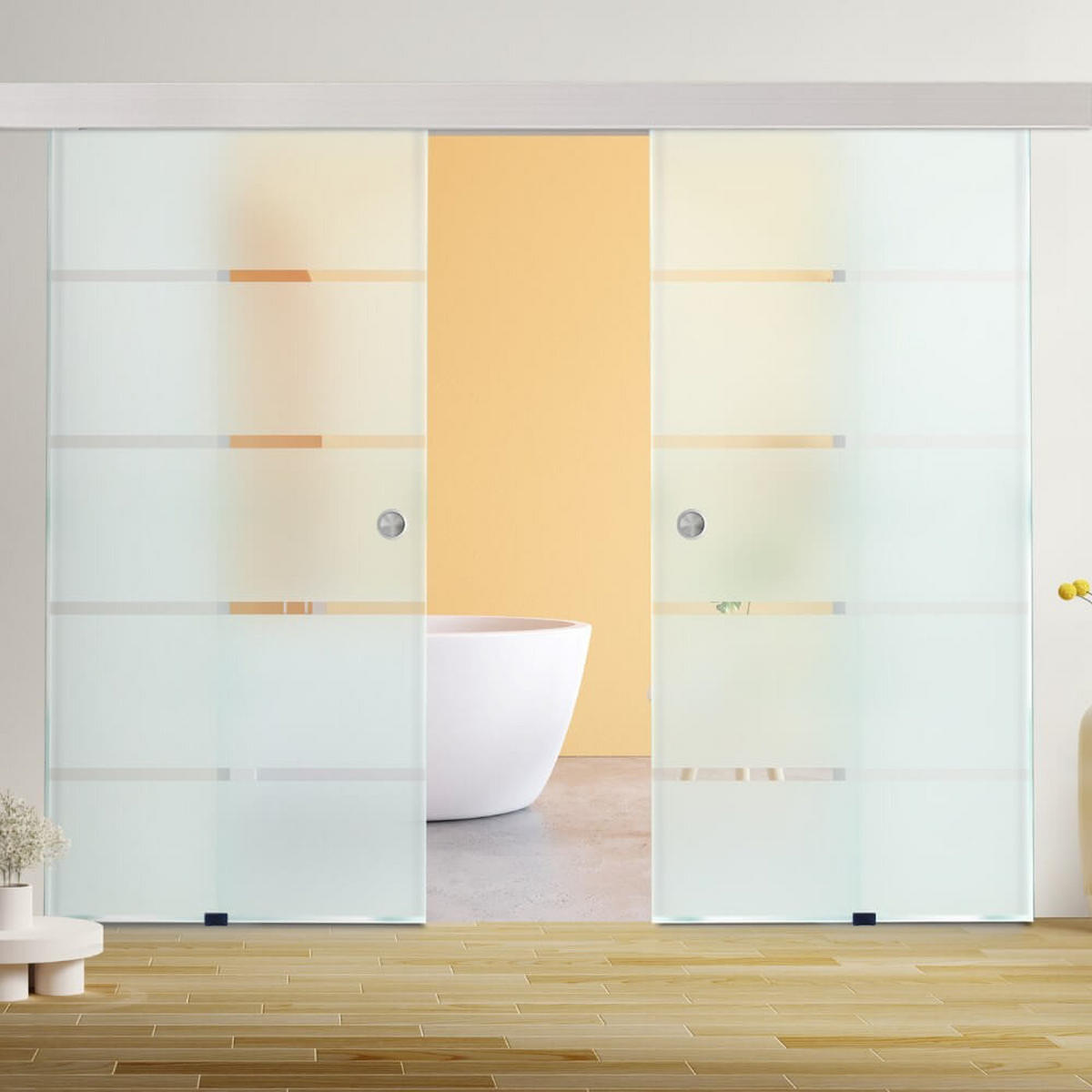 SCHIEBETÜR SIRENA - Milchglas mit Streifen, 205 x 90 cm - Transparent, Glas (90/205/0.8cm) - Home Deluxe