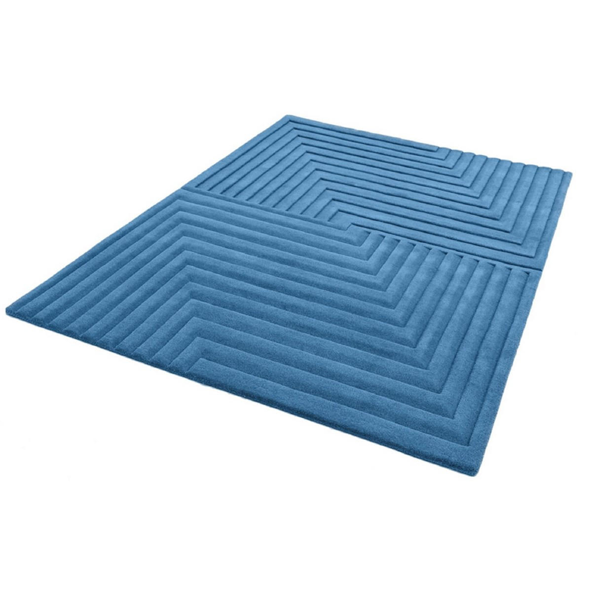 TEPPICH Einfarbiger aus reiner Wolle, handgetuftet, Reliefmuster SQUARE Blau 160 x 230 cm - Blau, Naturmaterialien (160/230cm) - Novatrend