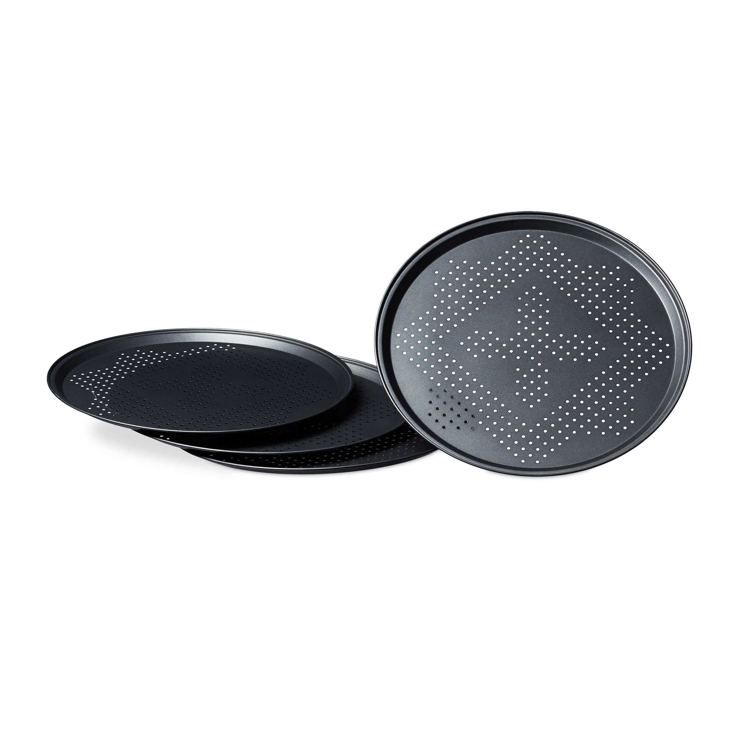 Relaxdays PIZZAPLECH Černý 4dílná-sada perforovaný nepřilnavý 32 cm