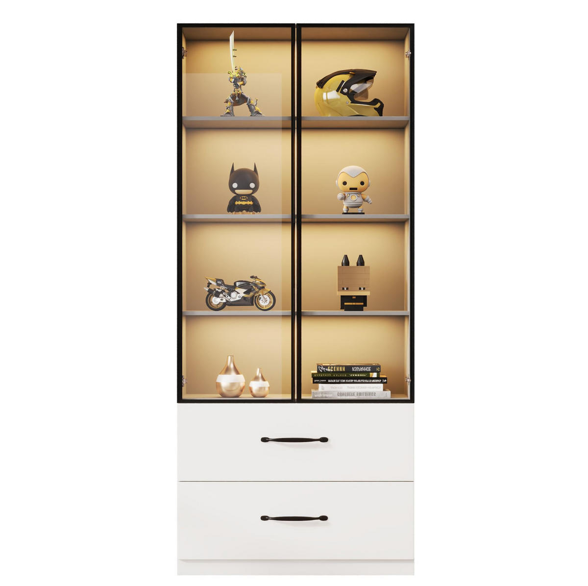 VITRINE 60/40/160 cm aus Spanplatte mit LED-Beleuchtung und 2 Schubladen Weiß - Weiß, Holzwerkstoff (60/160/40cm) - Modenvie
