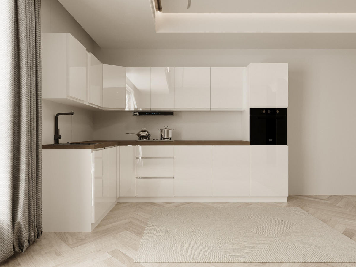 WINKELKÜCHE 320 cm x 200 cm - Aspen KA24-M320 - in Weiß/Hochglanz - Weiß Hochglanz, Holz (520/212/58cm)