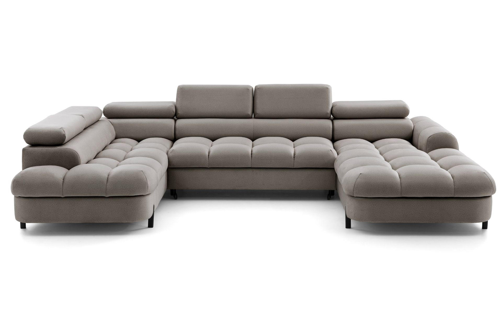 ECKSOFA U-Form BOWL U Links mit Schlaffunktion 125x265 Velours Beige - Beige/Schwarz, Holz/Textil (339/90/195cm) - Muffo