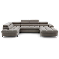 ECKSOFA U-Form BOWL U Links mit Schlaffunktion 125x265 Velours Beige - Beige/Schwarz, Holz/Textil (339/90/195cm) - Muffo