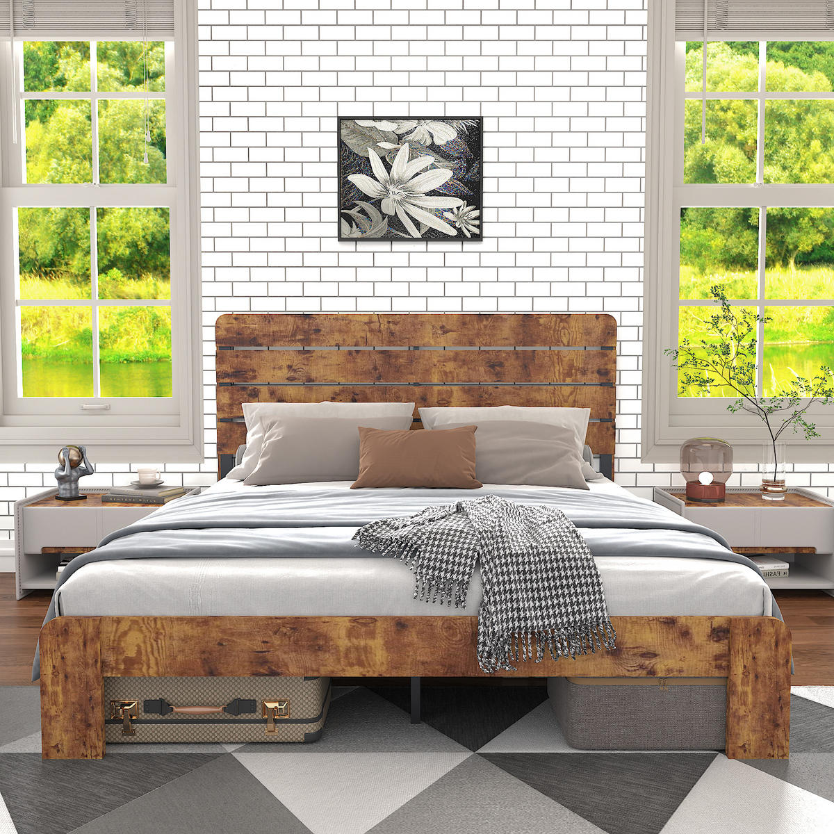 METALLBETT 140/200 cm in Braun mit Kopfteil - Braun, Holzwerkstoff/Metall (140/200cm) - WISHDOR