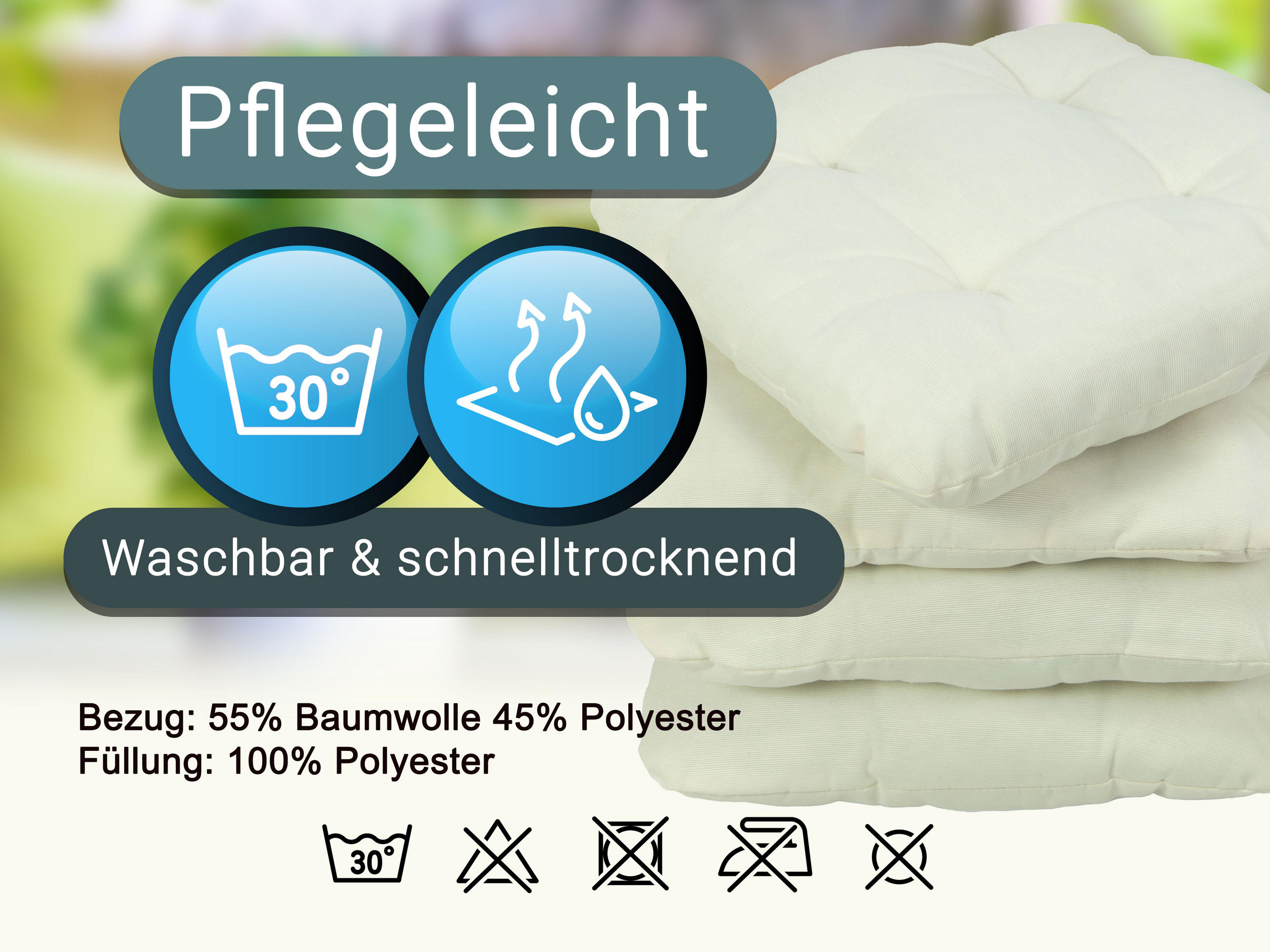 STUHLKISSEN, 4er-Set, 55% Baumwolle, 45% Polyester - Creme, Textil (38/38/6cm) - Zollner