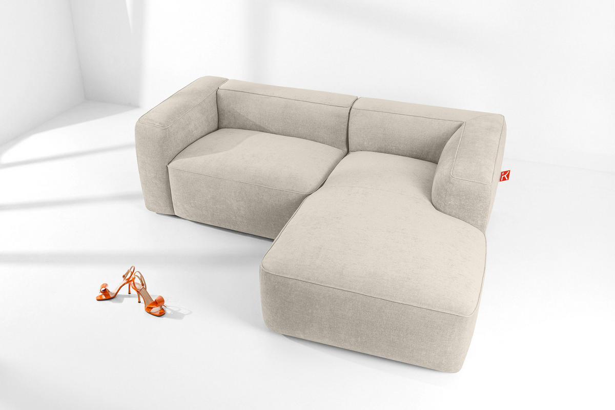 ECKSOFA RECHTS FUBBO, Ecru - Ecru, Holz/Holzwerkstoff (225/176cm) - KONSIMO®