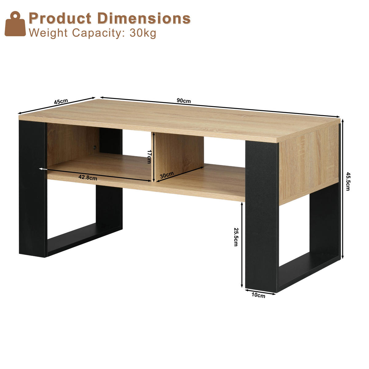 COUCHTISCH, mit Stauraum, 2 offene Fächer, modern - Braun, Holzwerkstoff (45/90/45cm) - Kaket