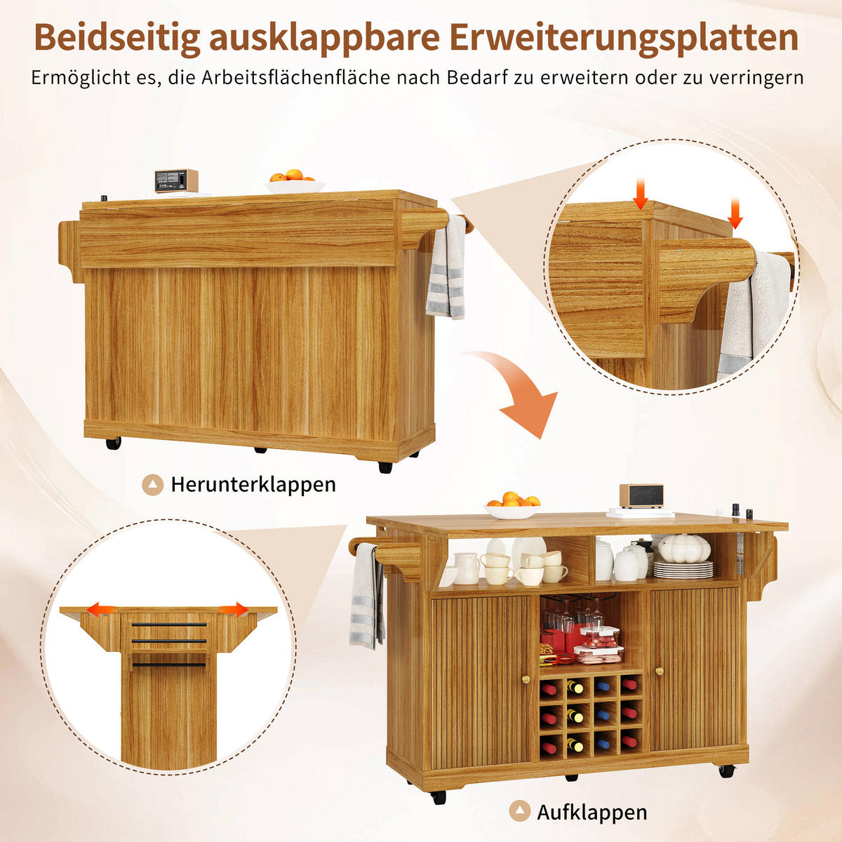 KÜCHENINSEL Weinregal Stauraum Dunkelbraun - Dunkelbraun, Holzwerkstoff (142.5/95/80cm) - FLIEKS