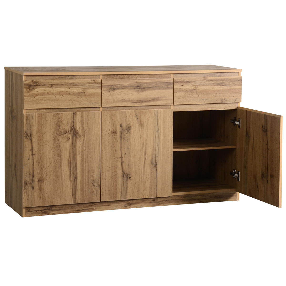 SIDEBOARD mit 3 Schubladen & 3 Türen, Naturholzoptik, Einheitsgröße / Spanplatte - Naturfarben, Holzwerkstoff (135/81/40cm) - EVRYAE