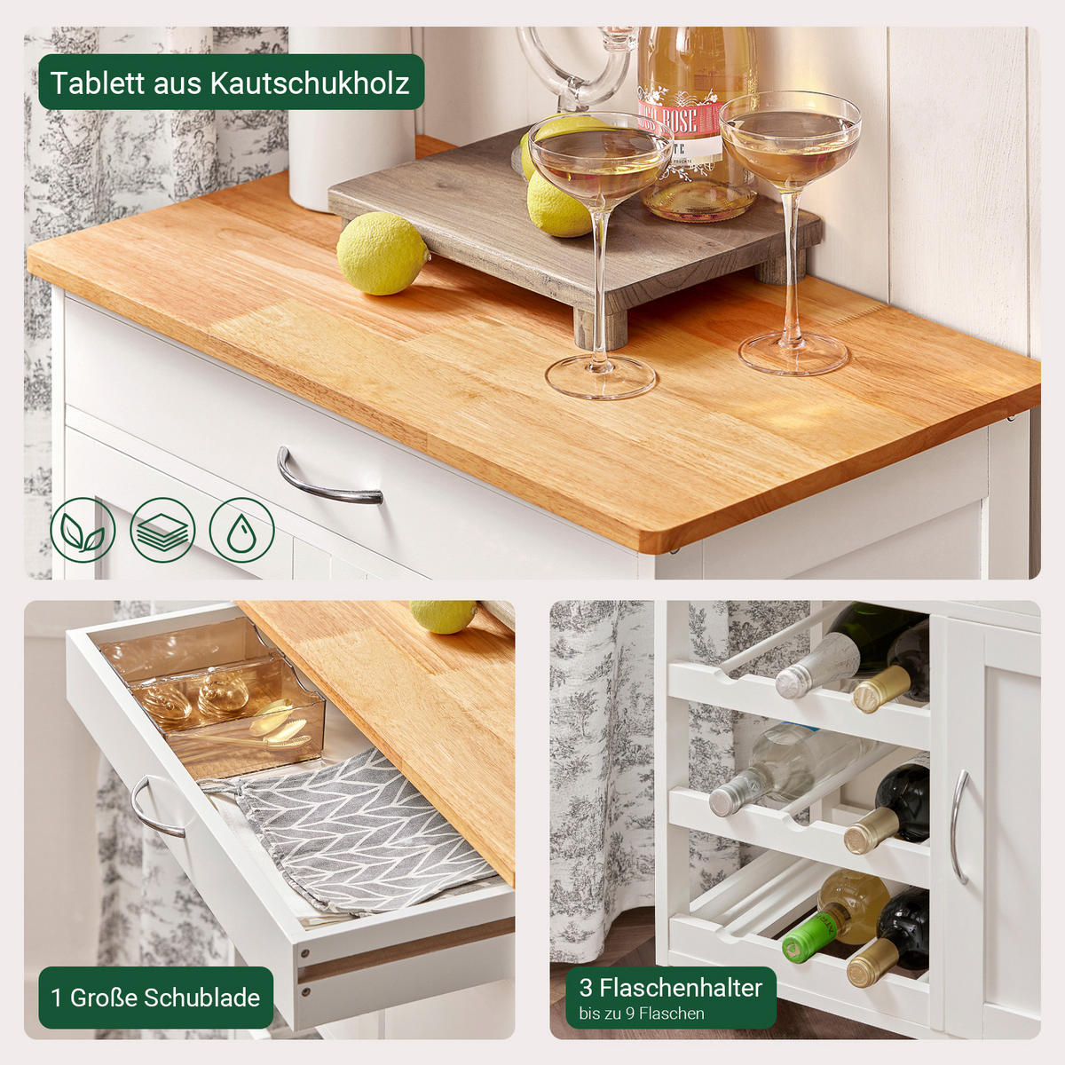 KÜCHENWAGEN Weiß - Weiß, Holzwerkstoff (67/87/38cm) - SoBuy