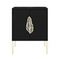 NACHTTISCH Merlin, Schwarz, Goldene Details - Goldfarben/Schwarz, Holzwerkstoff/Metall (54/69/40cm) - Skandica