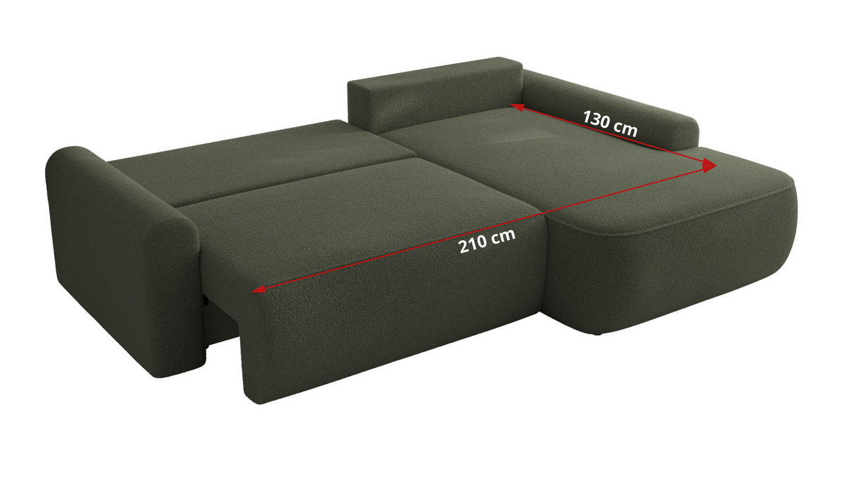 ECKSCHLAFSOFA CUBO L Dunkelgrün Boucle - links - Dunkelgrün/Schwarz, Kunststoff/Textil (273/187cm) - MKS