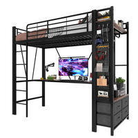 HOCHBETT mit Schreibtisch 90/200 cm in Schwarz – mit Stauraum, LED und Leiter - Schwarz, Metall (90/200cm) - BEAOK