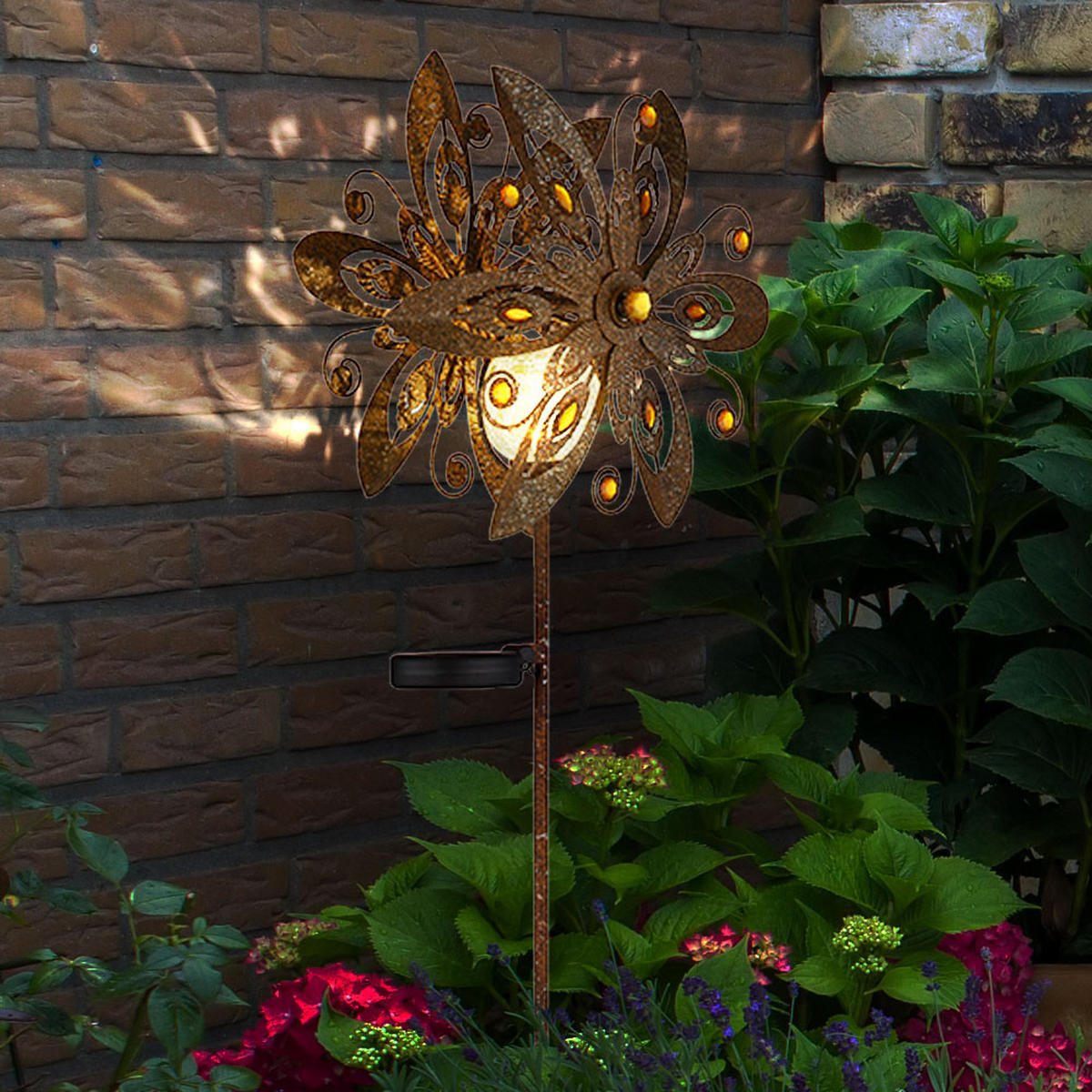 LED AUSSENLEUCHTE Metall Rostfarbe 2er Set - Braun, Metall (32/17.5/124cm) - Globo Lighting