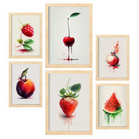 POSTER Set Mit 6 Rote Früchte Plakate Von Obst Gemüse & Gesunden Lebensmitteln Im Aquarell Kunst Auf Reinweißen A3 & A4 Rahmen Aus Hellem Holz - Beige, Papier (29/3cm) - Nacnic