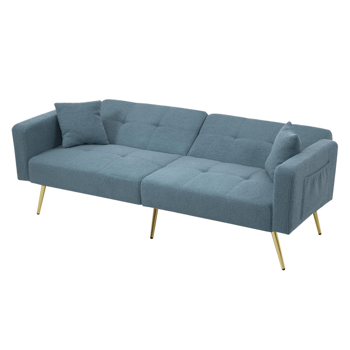 SCHLAFSOFA Lammwollstoff mit Bettfunktion und Seitentaschen Antikblau 175/64/72 cm - Blau, Textil (64/72/175cm) - Redom