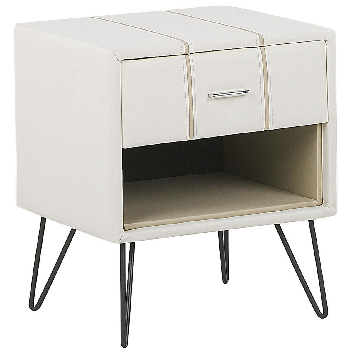 NACHTTISCH weiß Kunstleder schwarze Metallbeine 41/48/56 cm Betin - Weiß, Kunststoff/Textil (48/56/41cm) - Beliani
