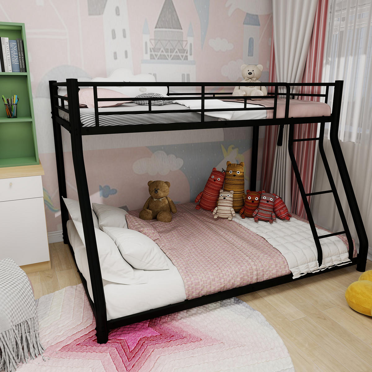 ETAGENBETT Metall Twin Full Leiter - Schwarz, Metall - LEBENLANG