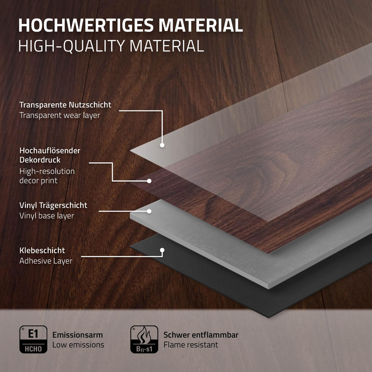 VINYLBODEN selbstklebend 4,46m²/32 Dielen Rot-Braun Nuss - Dunkelbraun, Kunststoff (91.5/15.3/0.2cm) - ML-DESIGN