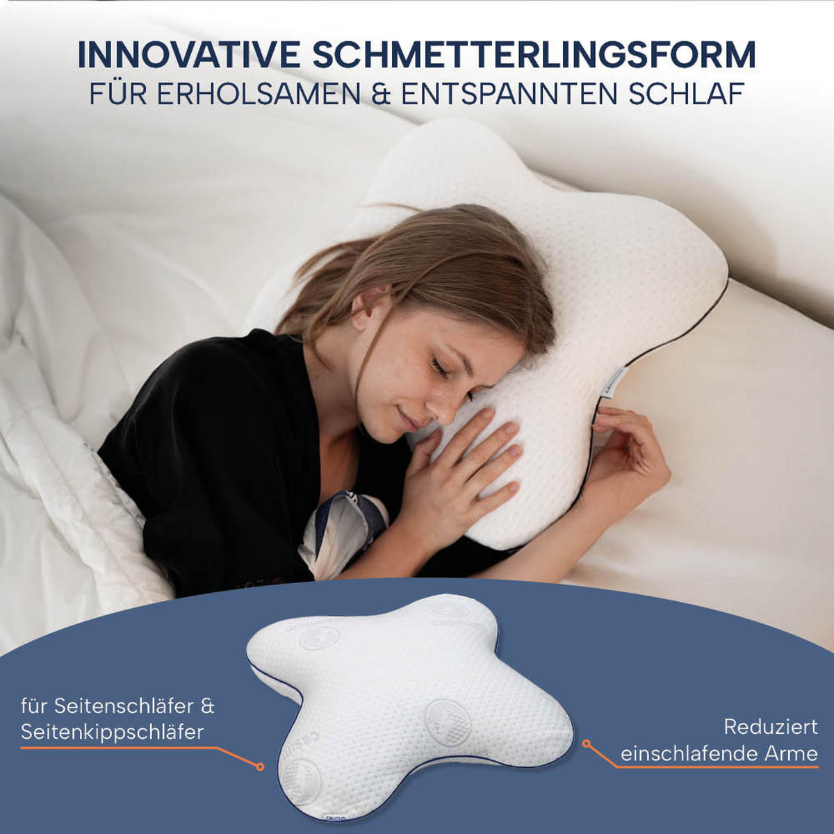 NACKENKISSEN Schmetterlingskissen BUTTERFLY inkl. blauem Baumwoll- Schonbezug, 56x48x11,5, Seiten- & Seitenkippschläfer, cosyPUR® Memory Foam - Blau, Textil (48/56cm) - casimum