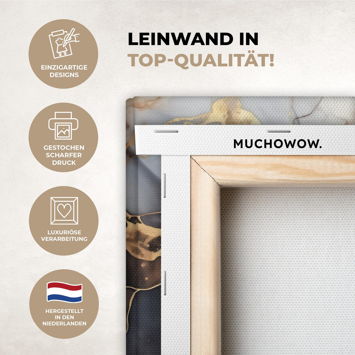 LEINWANDBILD Marmor - Schwarz - Gold - Weiß Deko Wohnzimmer 20x20 cm - Dunkelgrau, Textil (20/20cm) - MuchoWow