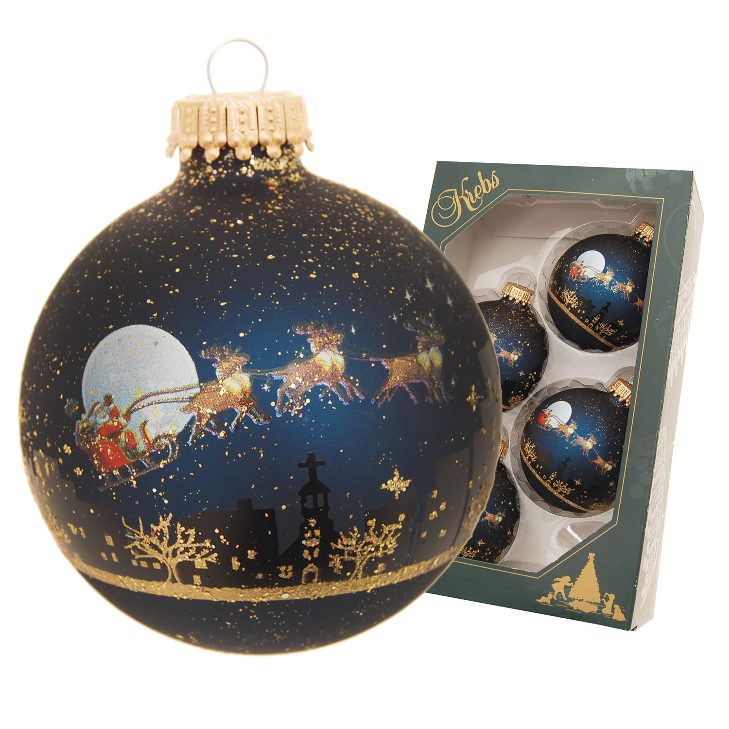 CHRISTBAUMKUGELN Midnight before Christmas Blau 7cm (Glas / 4 Stk.) - Blau, Glas (7/7/7cm) - Krebs Glas Lauscha
