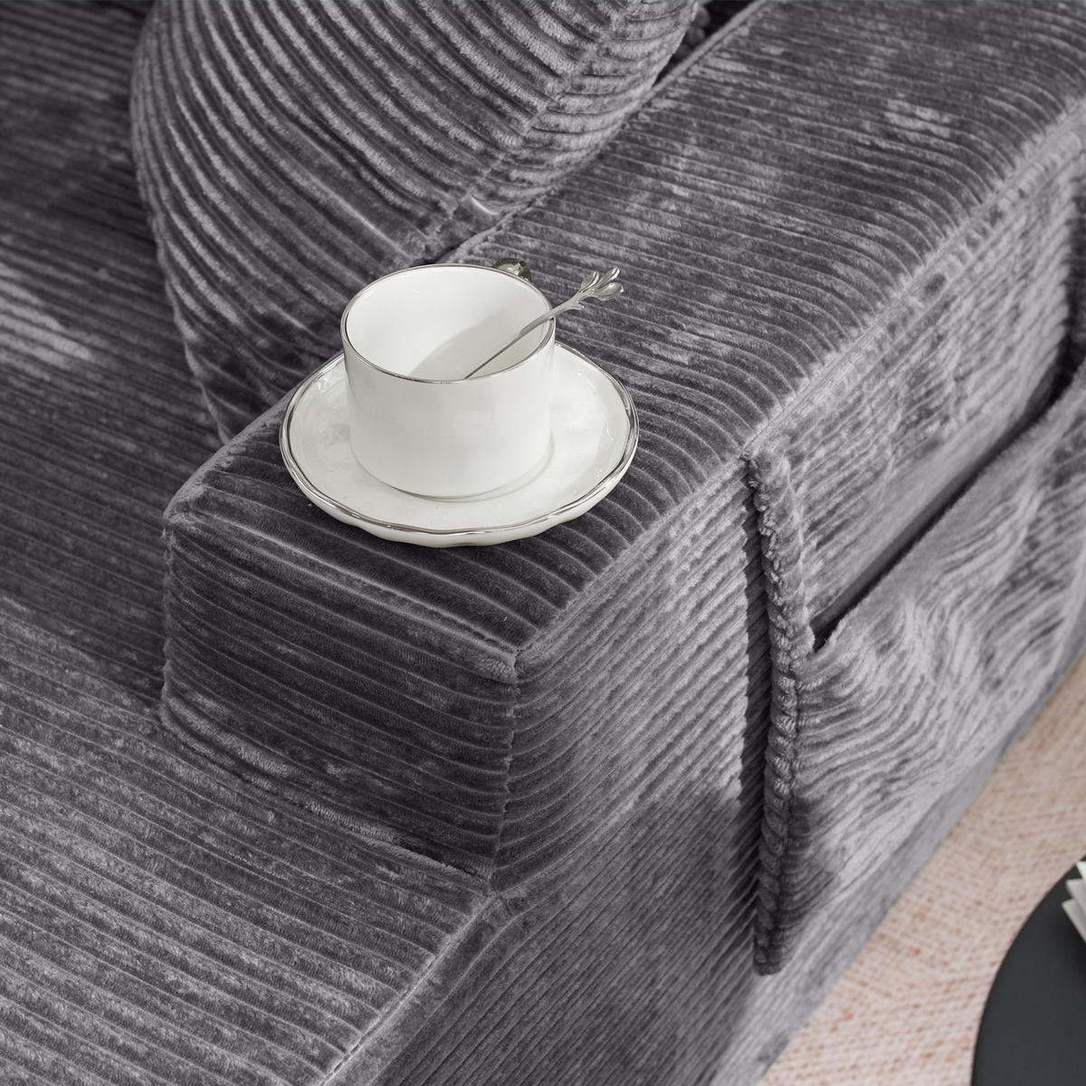 SOFAELEMENT 150/110/70 cm Dunkelgrau Cord mit 2 Staufächer - Dunkelgrau, Textil (70/150/110cm) - Oxeza