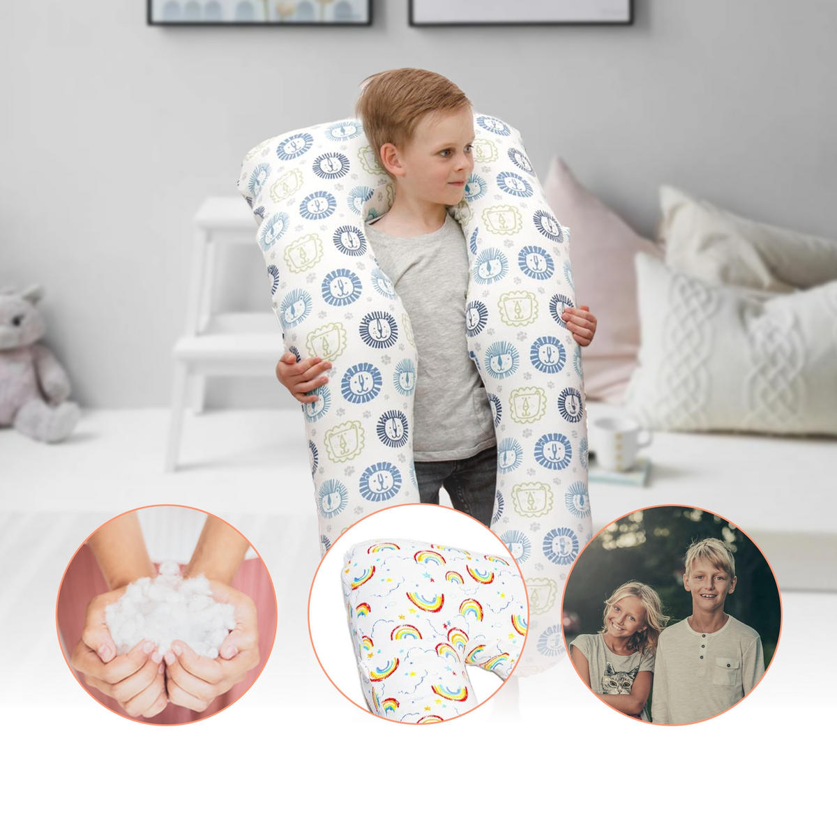 KOMFORTKISSEN KIDS - Mikroplüsch Löwe - Multicolor, Textil (60/120cm) - KomfortKissen