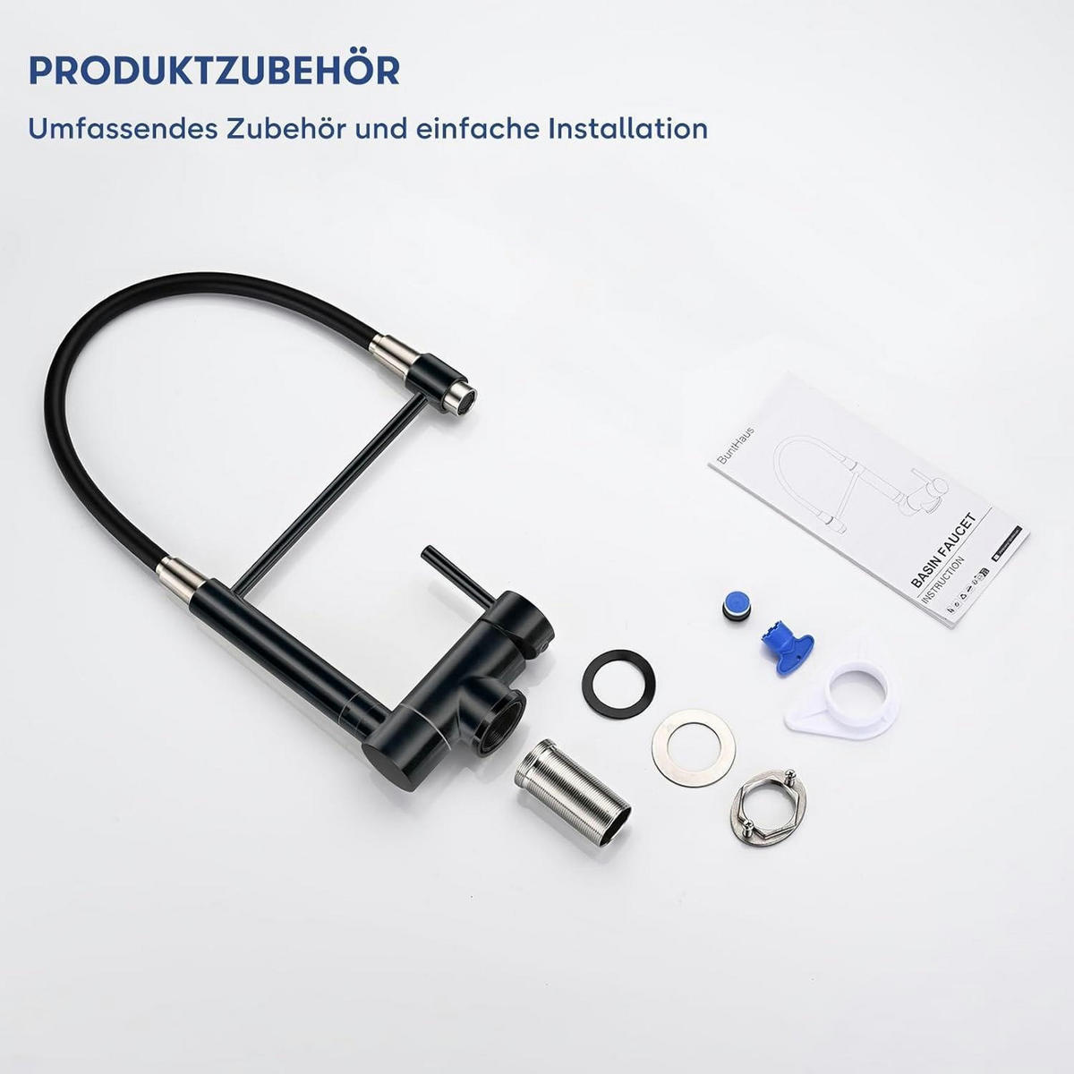 KÜCHENARMATUR ausziehbar faltbar 360° schwenkbar gebürsteter Edelstahl Mattschwarz - Schwarz, Metall (2.8/42.8/55cm)