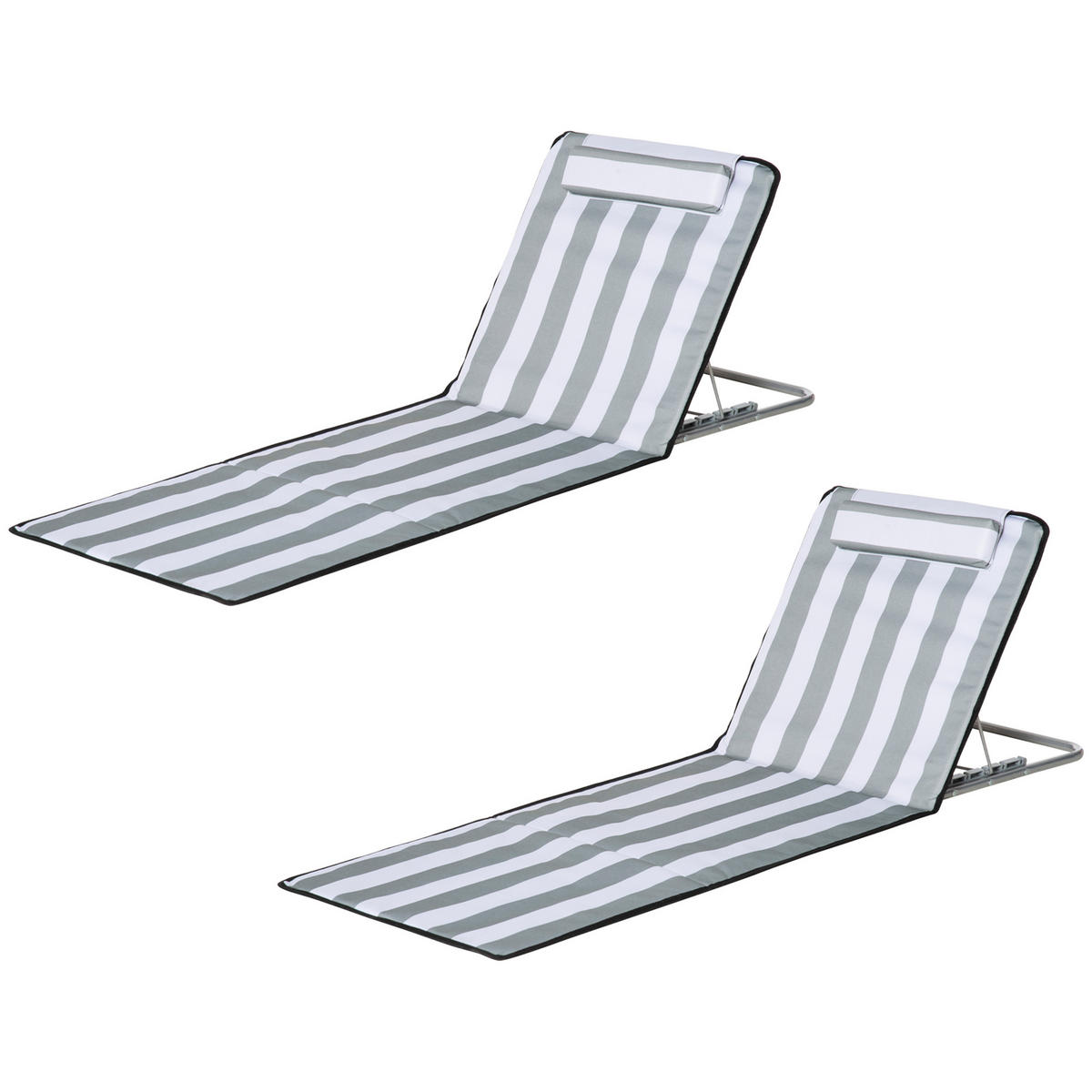 SONNENLIEGE klappbar Gartenliege mit Kopfkissen Liegestuhl mit 5-Fach verstellbare Rückenlehne Tragetasche Hellgrau - Hellgrau, Metall (134/43/48cm)