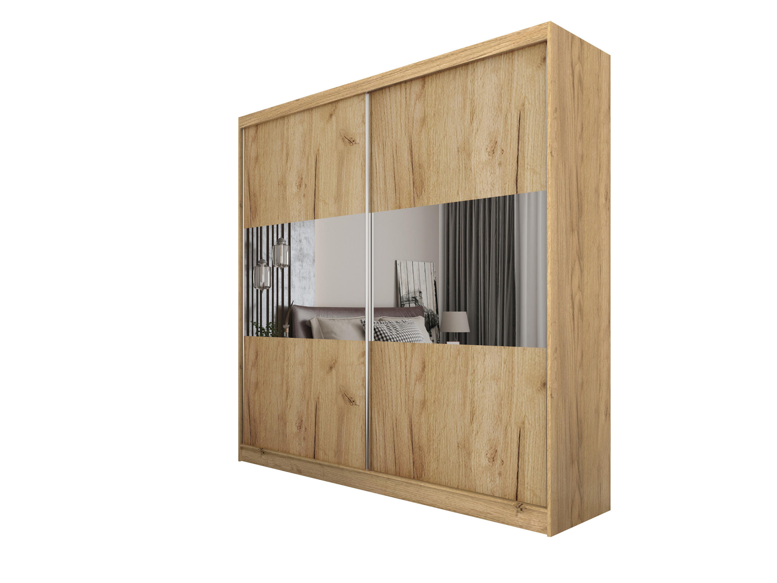 SCHWEBETÜRENSCHRANK ROSALIA 200/216/61 cm 2-türig mit Spiegel Eiche Artisan - Eiche Artisan, Holzwerkstoff (200/216/61cm) - MASSENO